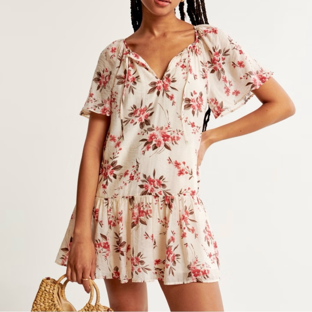 ABERCROMBIE & FITCH • Women’s Cream and Coral Floral Mini Dress Size- XS